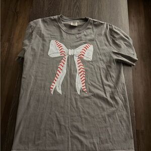 Comfort Colors Gray Tee with Baseball Ribbon Design